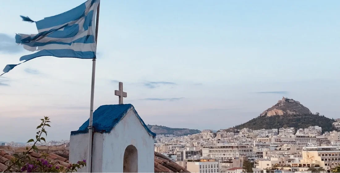 greek flag in athens