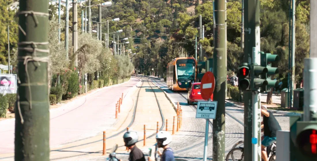 tramway stop in athens