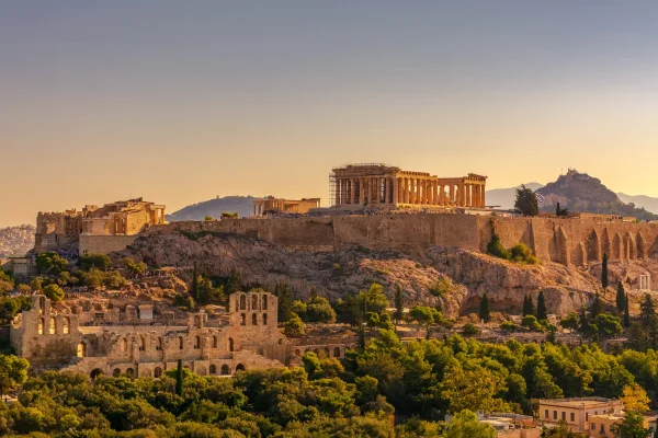 views of the acropolis at sunset