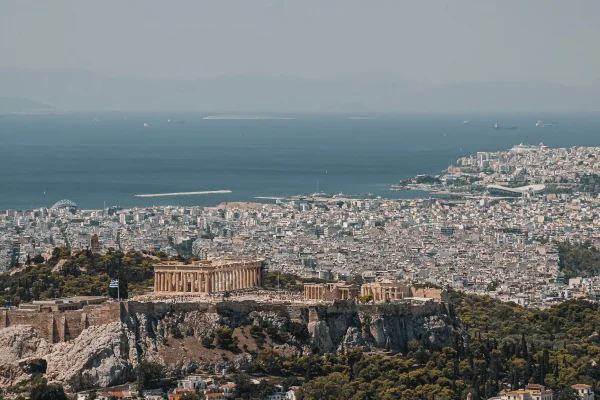 aerial view of athens and acropolis