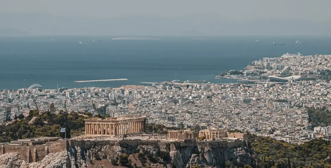 Aerial view of athens and the acropolis